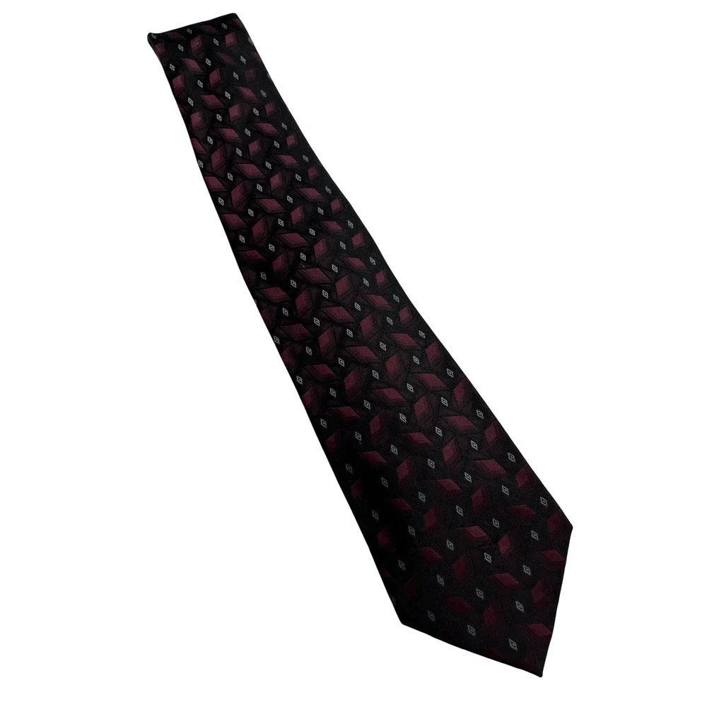 J. Ferrar Necktie‎ Mens OS Burgundy Geometric Silk Blend Formal Business A20